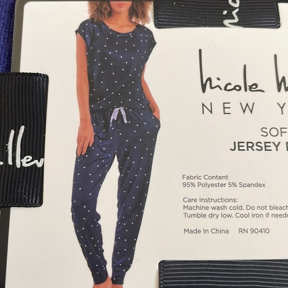 Nicole Miller Womens Jersey Knit Pajama Set Blue Short Sleeve Polka Dot - Picture 4 of 6